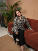 Kimono Niya KIMAIAN - Black and gold embellished statement kimono, front view