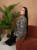Kimono Niya KIMAIAN - Deep black kimono with gold and fuchsia details