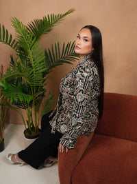 Kimono Niya KIMAIAN - Deep black kimono with gold and fuchsia details