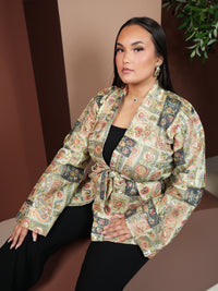 Kimono Charlotte KIMAIAN - Ivory and gold embroidered luxury kimono, front view