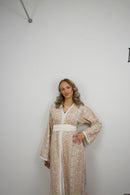 Caftan Rym — full length, showing the ivory belt and front trim